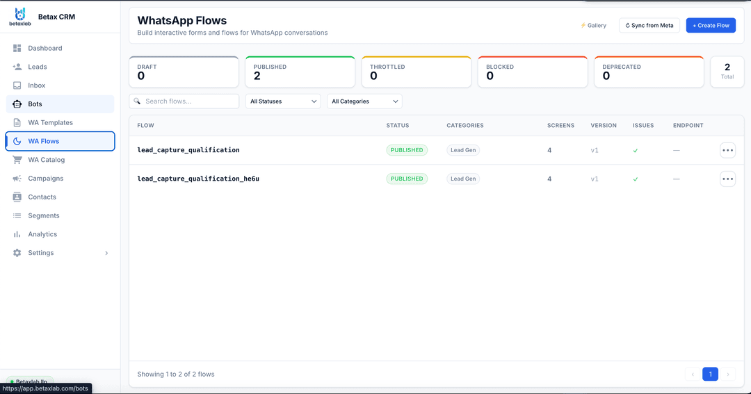 BetaXLab WhatsApp automation flow builder